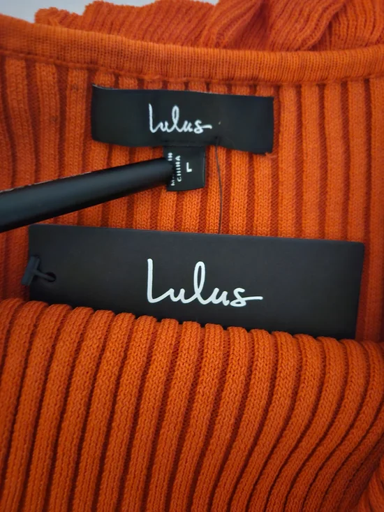 Lulus Red Orange Ruffle Strap Knit Mini Dress L Sleeveless Fit & Flare NWT - Picture 8 of 11